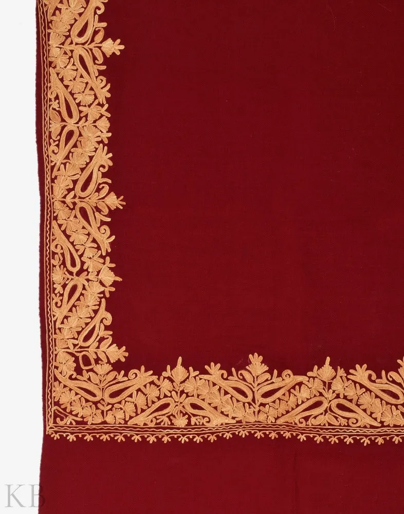 Maroon Aari Embroidered Cashmilon Shawl