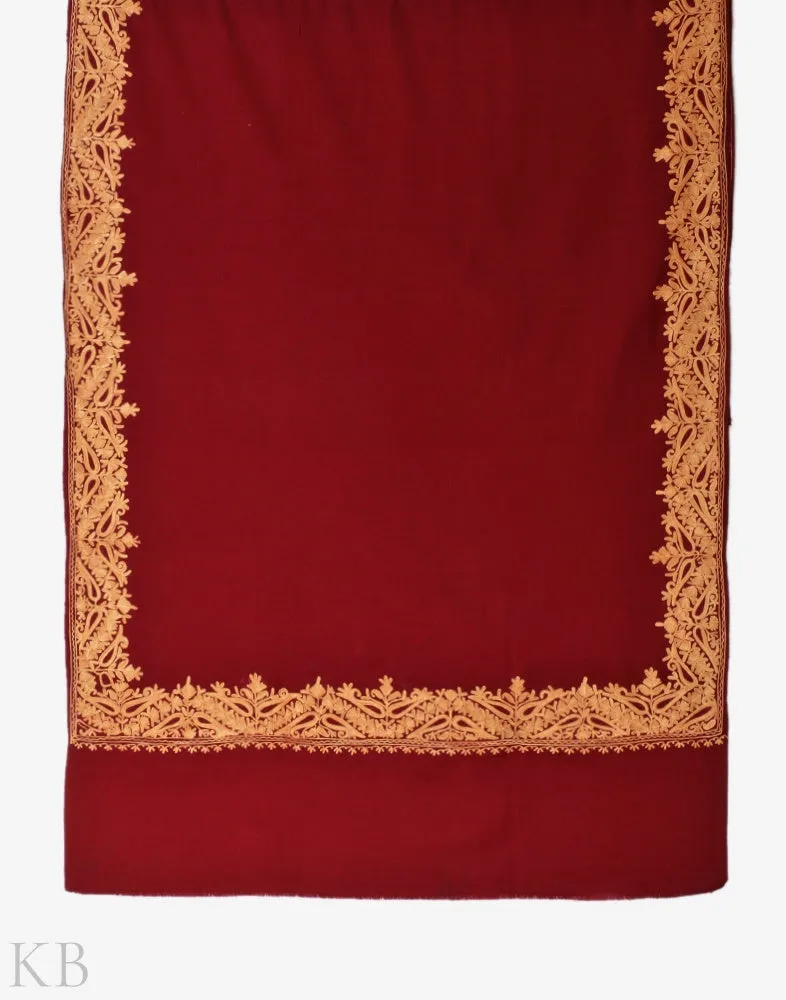 Maroon Aari Embroidered Cashmilon Shawl