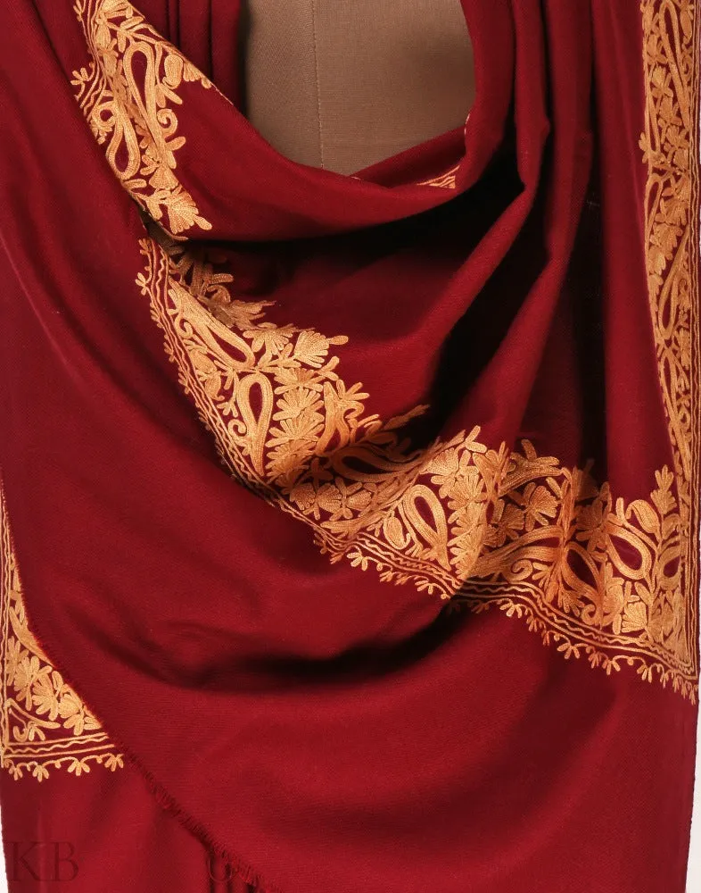 Maroon Aari Embroidered Cashmilon Shawl