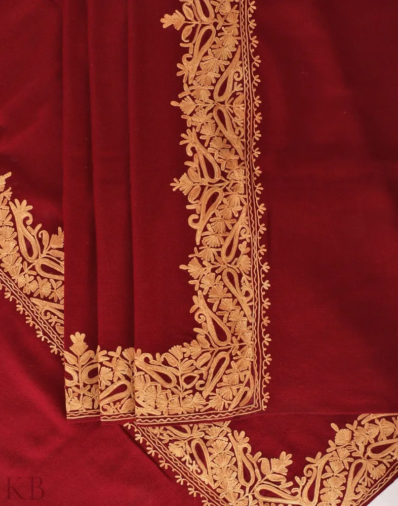 Maroon Aari Embroidered Cashmilon Shawl