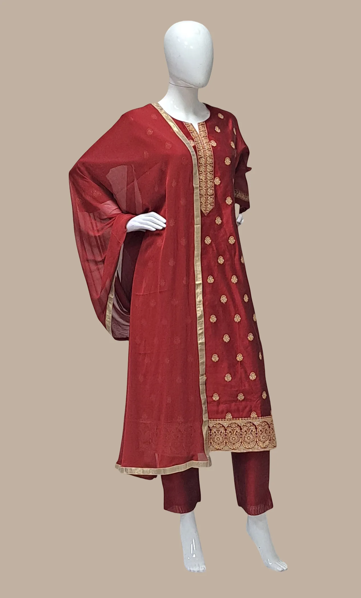 Maroon Embroidered Punjabi