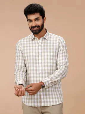 Men Pure Linen Checked Shirt Green - LS74