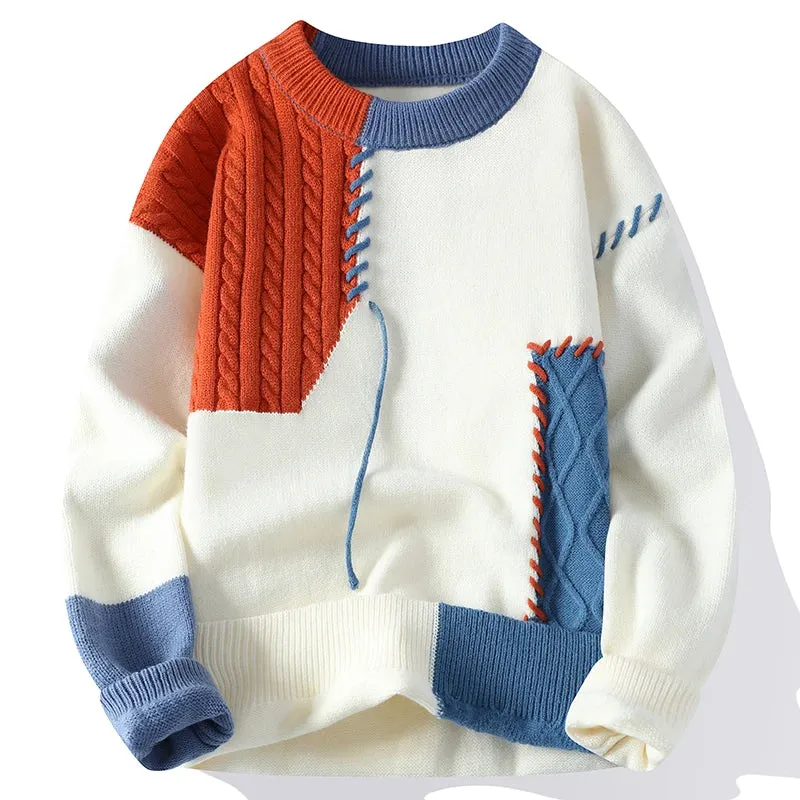 Men's Streetwear Patchwork Sweater – Cozy & Stylish Knitwear