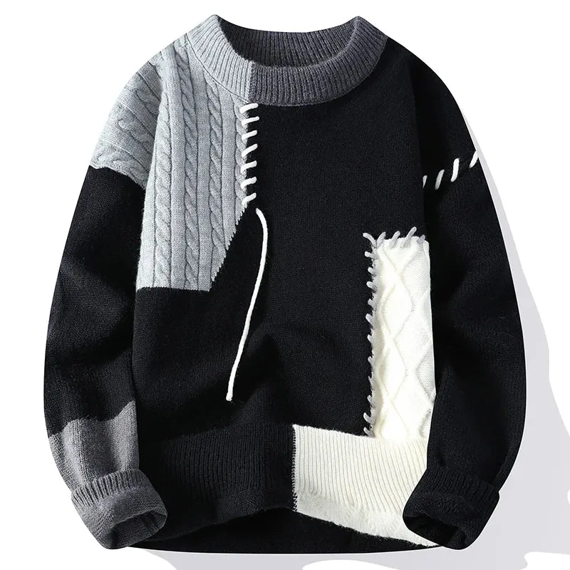 Men's Streetwear Patchwork Sweater – Cozy & Stylish Knitwear