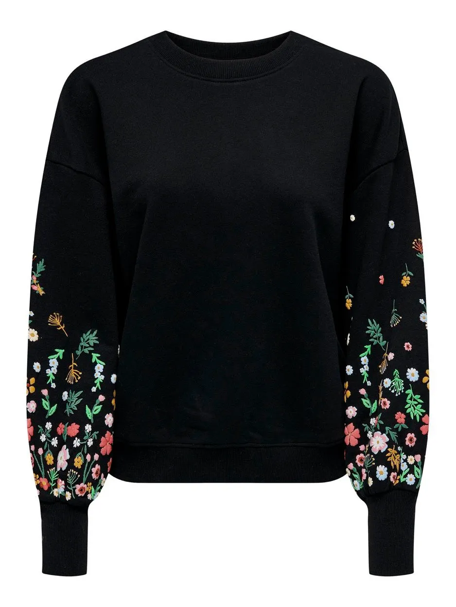 Onlbrooke L/s O-neck Flower Swt Noo - Zwart