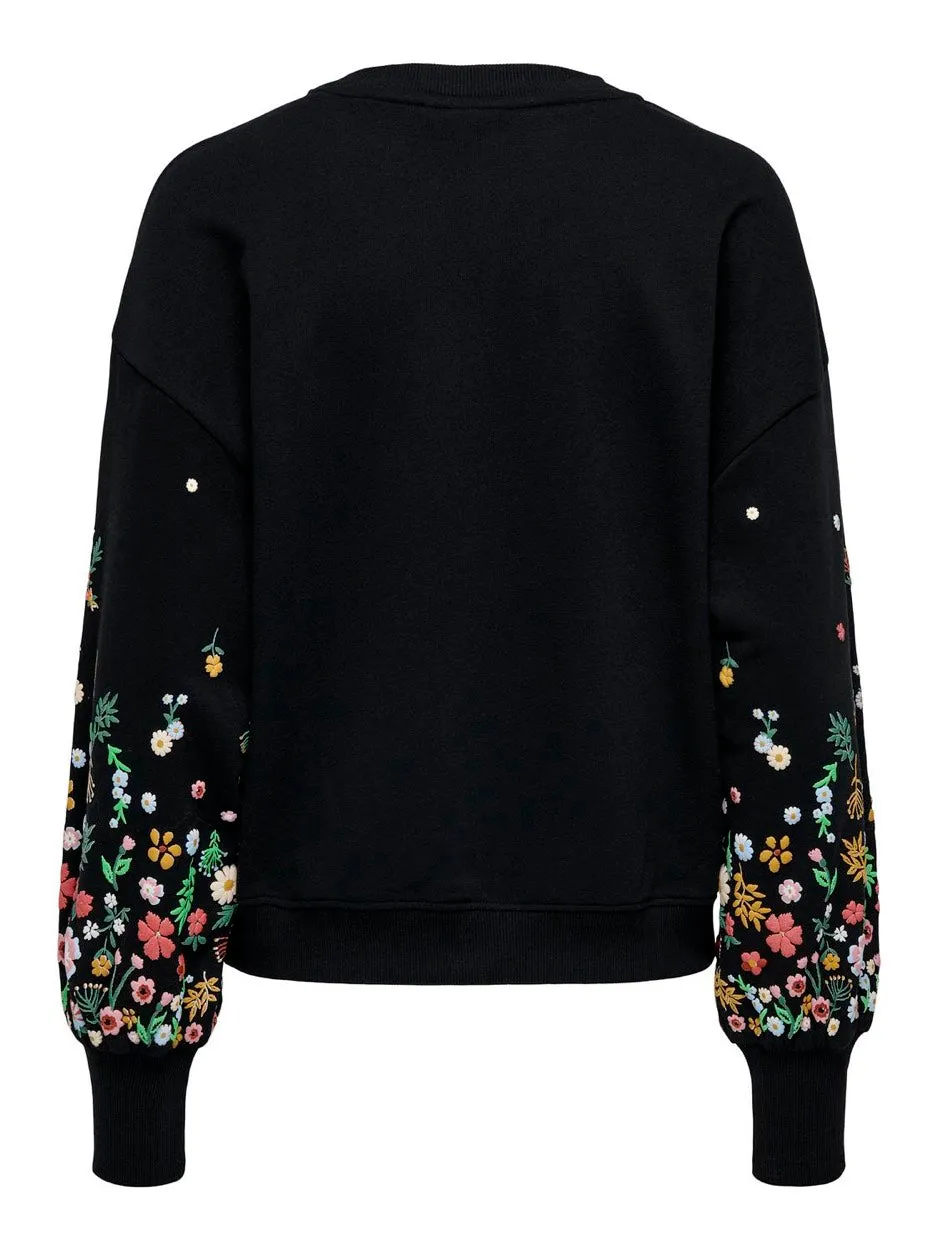 Onlbrooke L/s O-neck Flower Swt Noo - Zwart