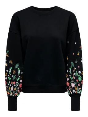 Onlbrooke L/s O-neck Flower Swt Noo - Zwart