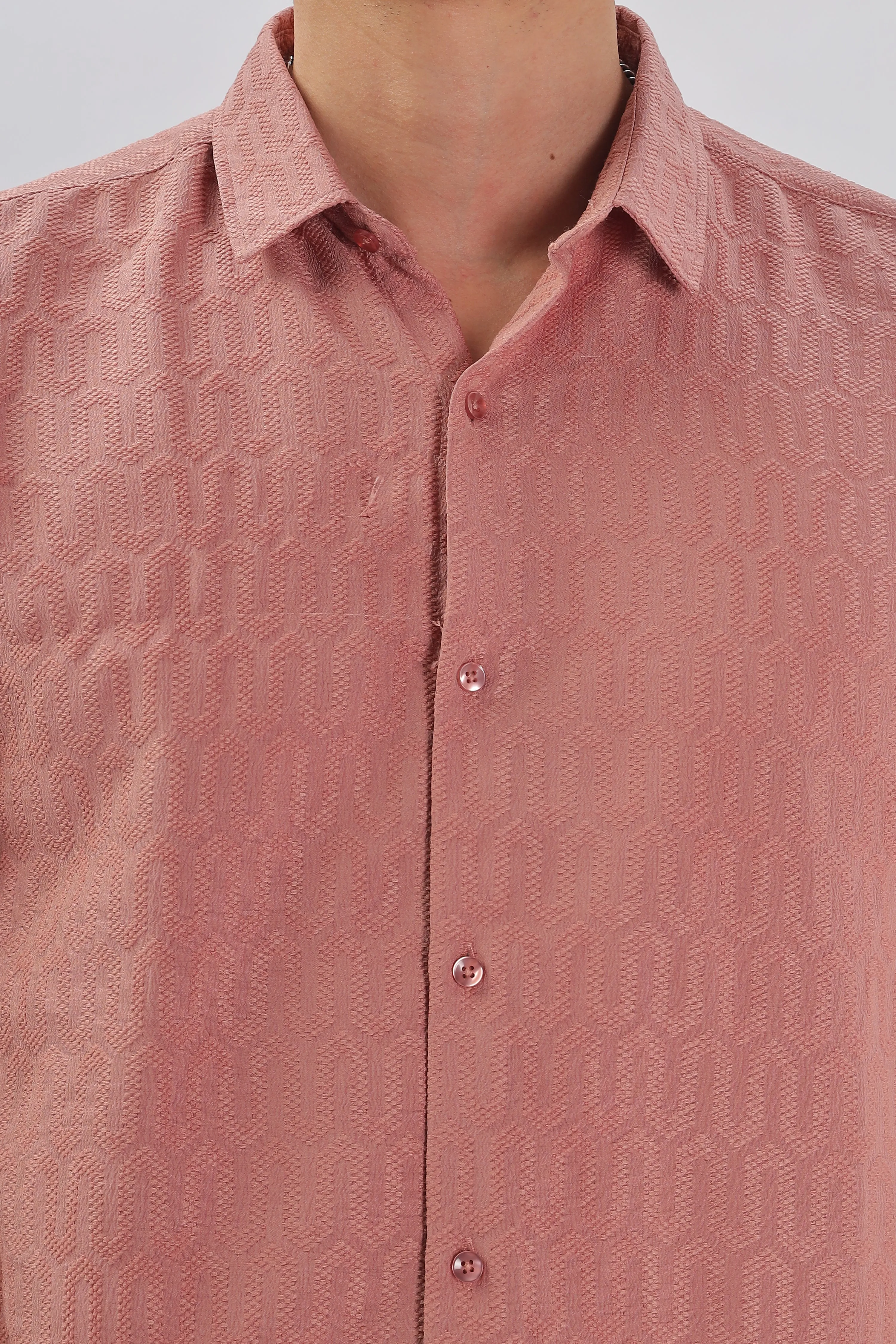 Peach - Modern Fit Textured Shirt