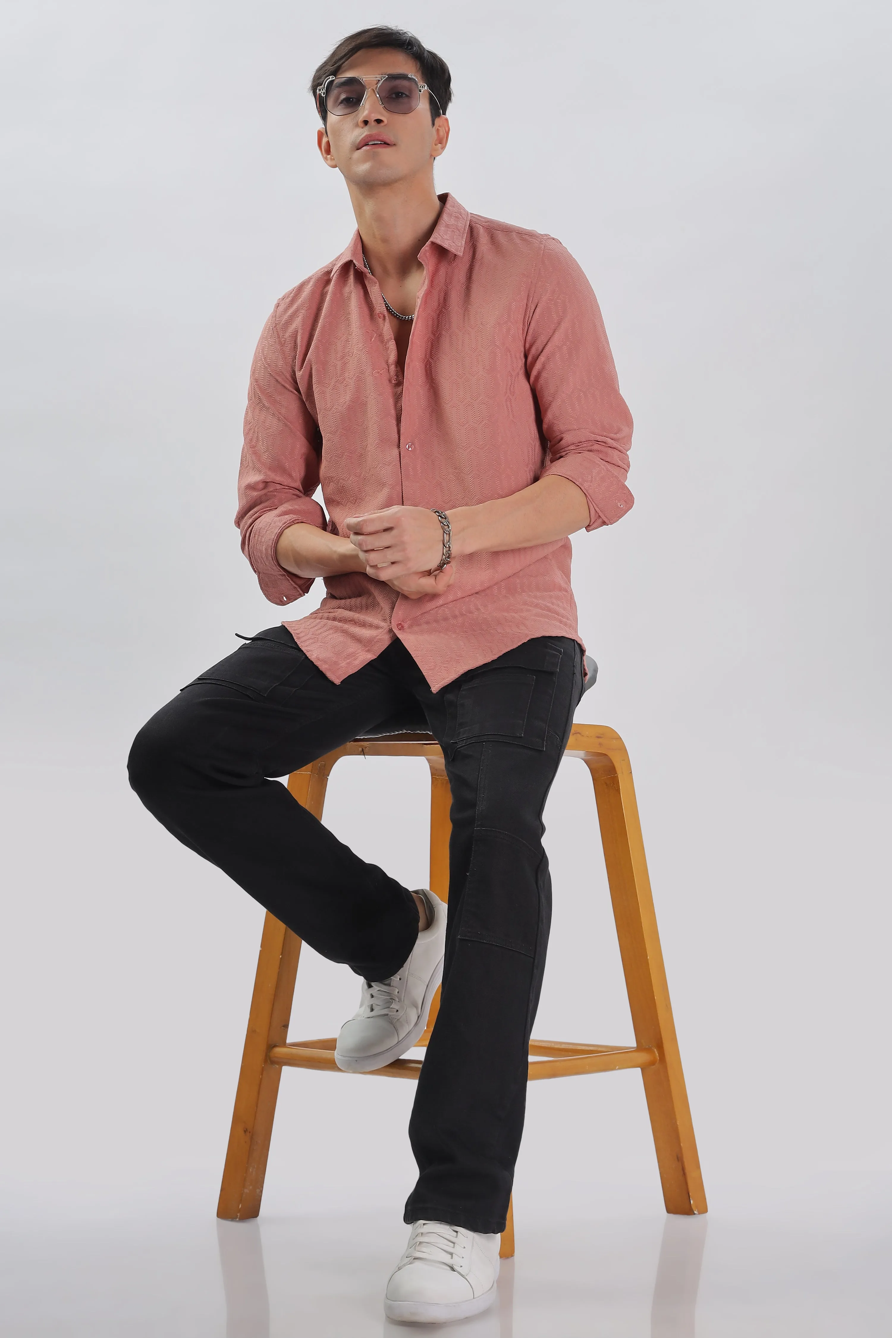 Peach - Modern Fit Textured Shirt