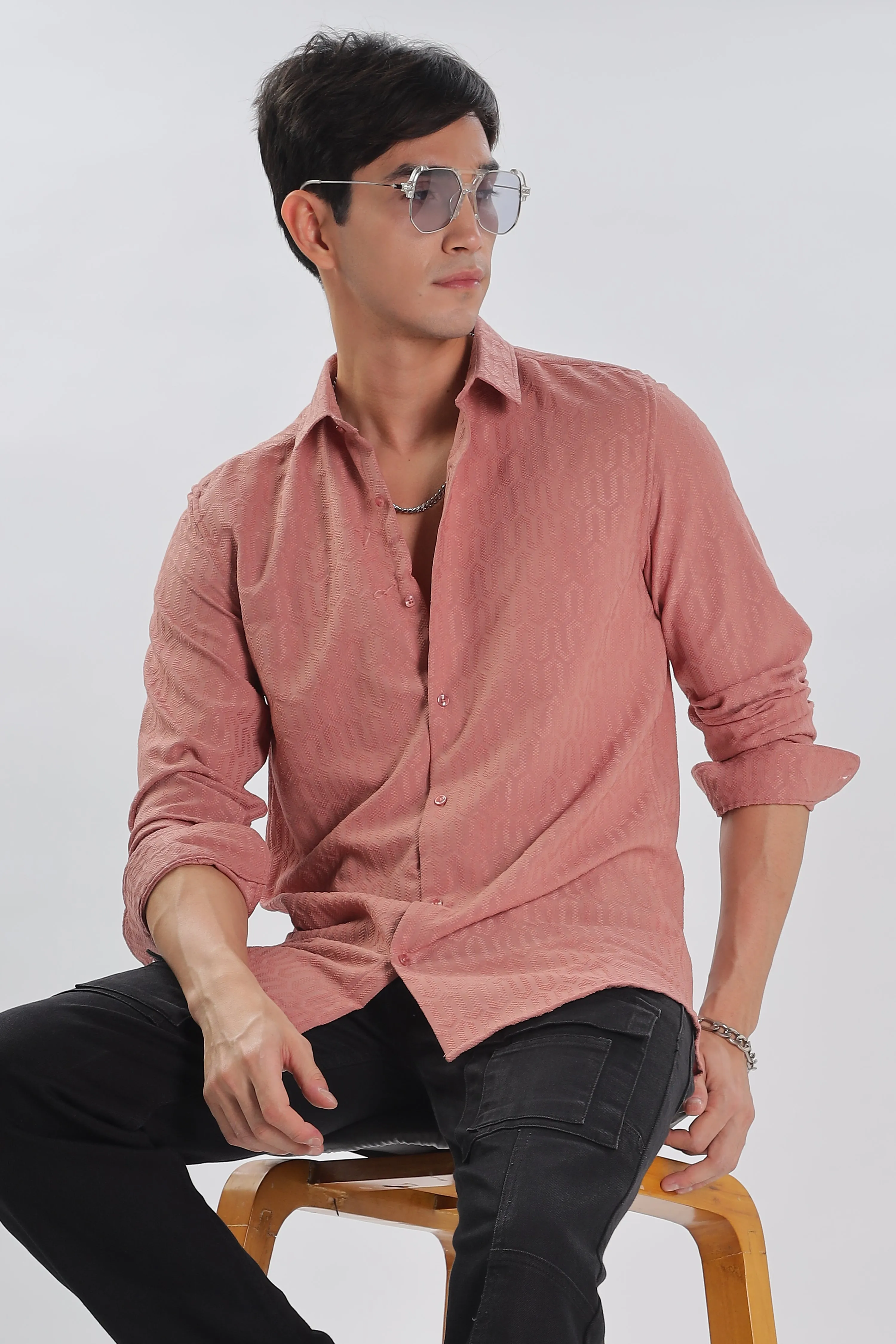 Peach - Modern Fit Textured Shirt