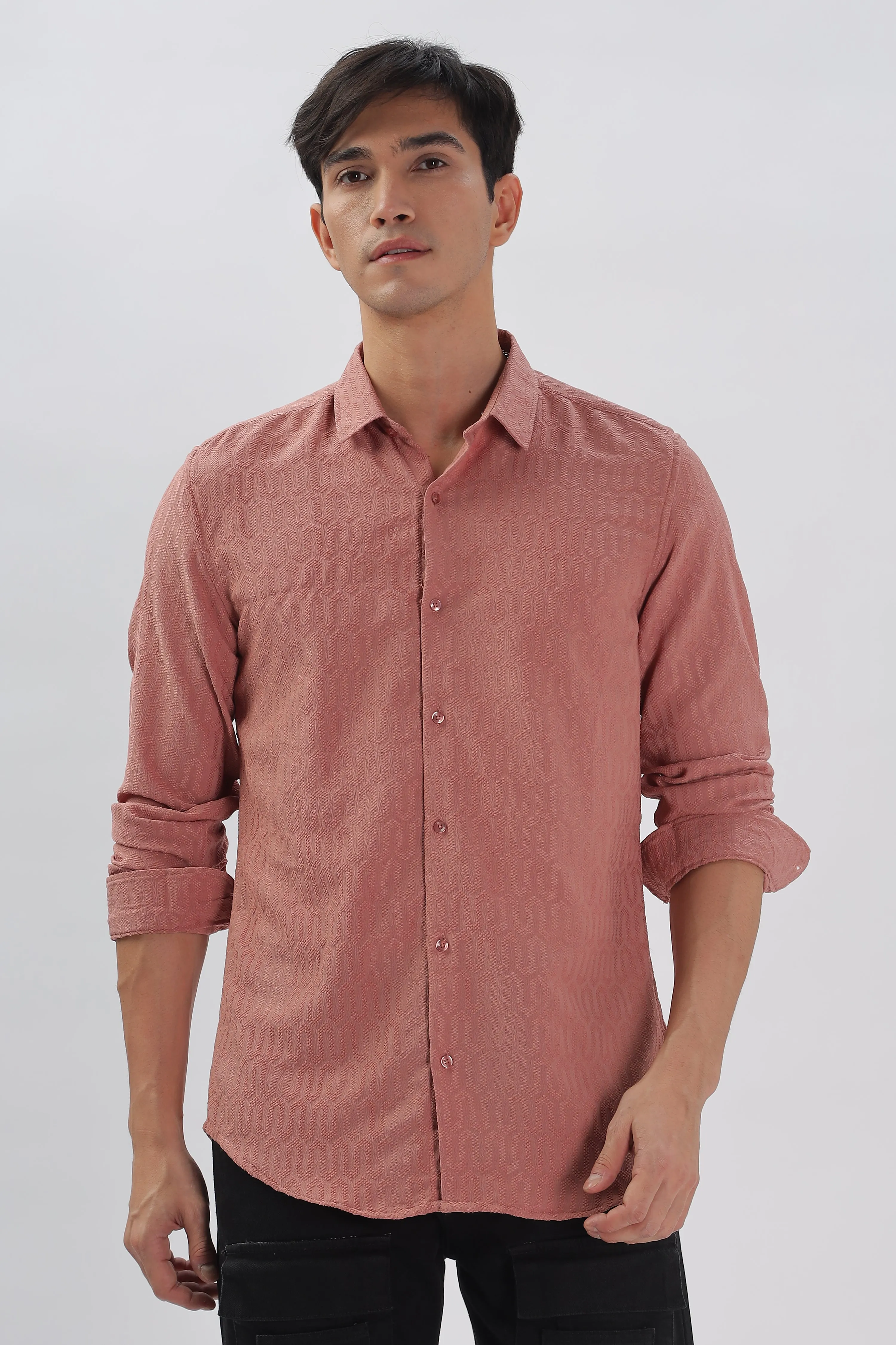 Peach - Modern Fit Textured Shirt