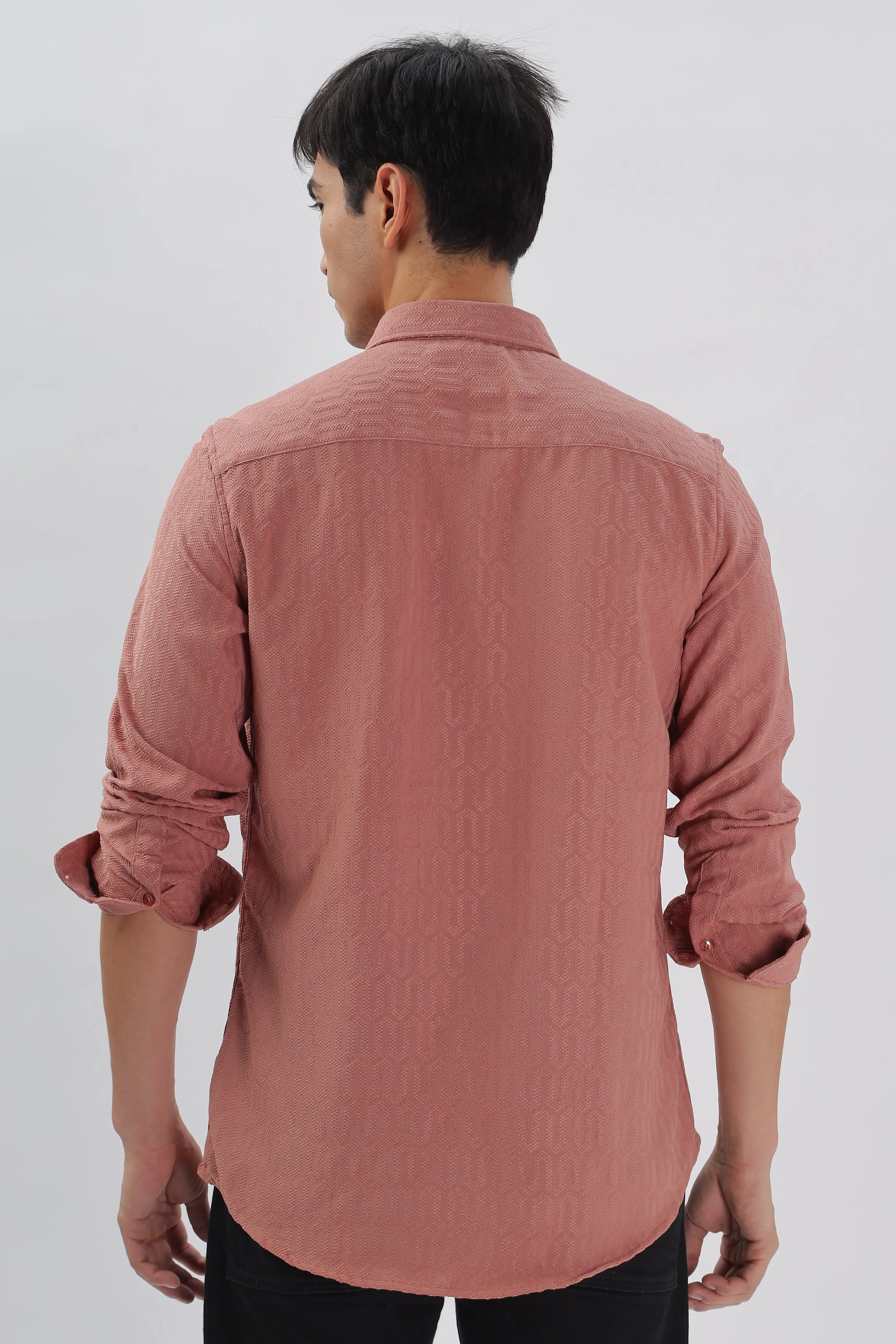 Peach - Modern Fit Textured Shirt