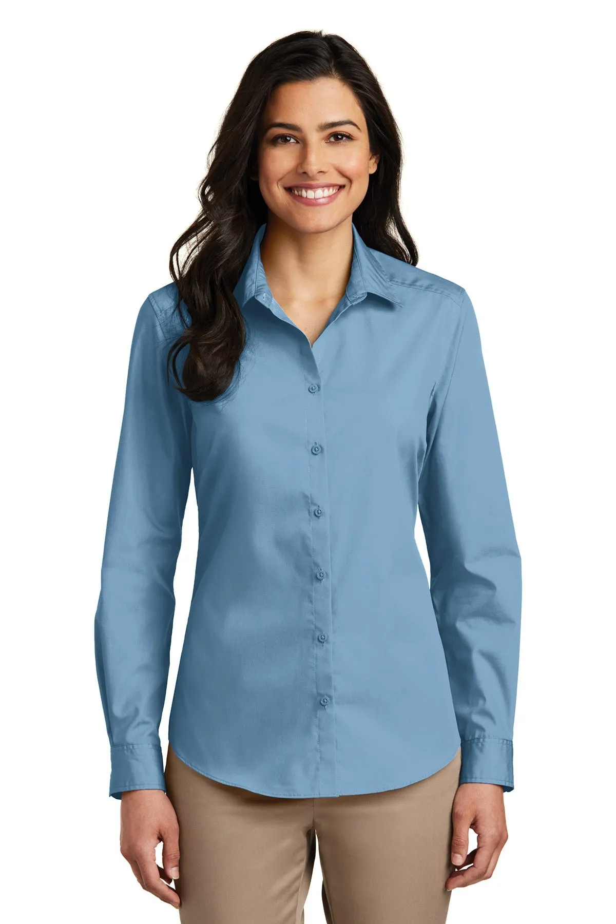 Port Authority Ladies Carefree Poplin Customized Shirts, Carolina Blue