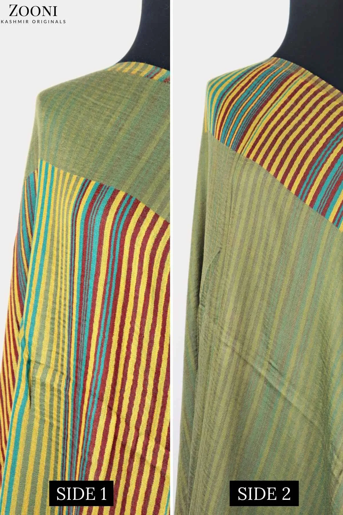 Reversible Superfine Cashmere Striped Shawl - Avocado Green