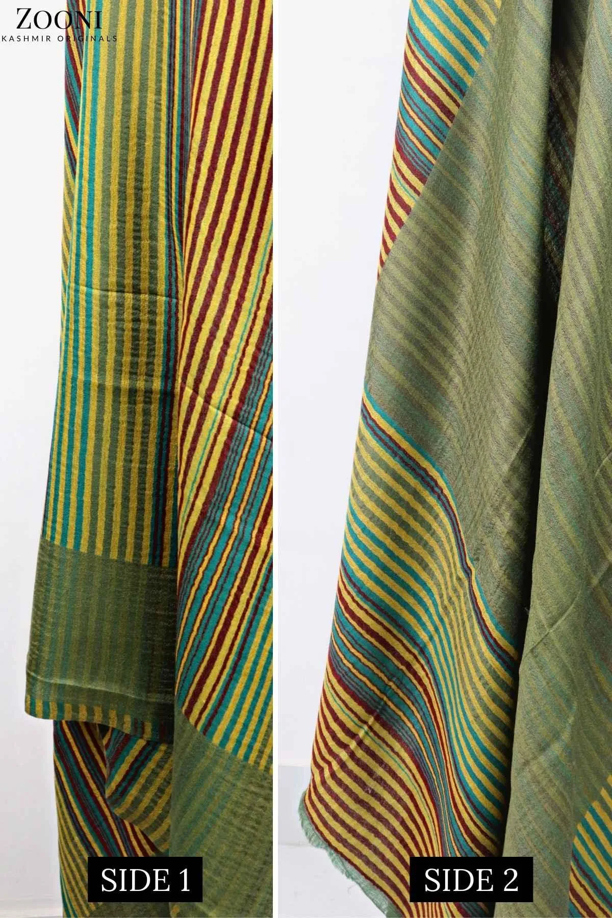 Reversible Superfine Cashmere Striped Shawl - Avocado Green