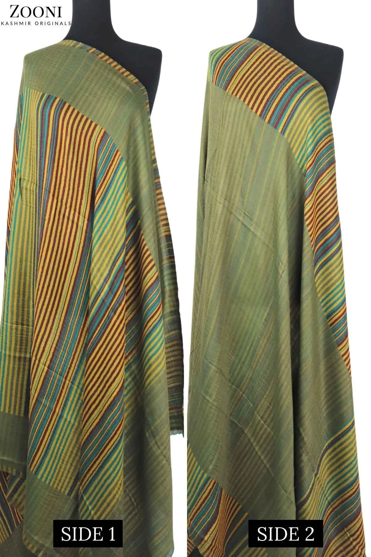 Reversible Superfine Cashmere Striped Shawl - Avocado Green