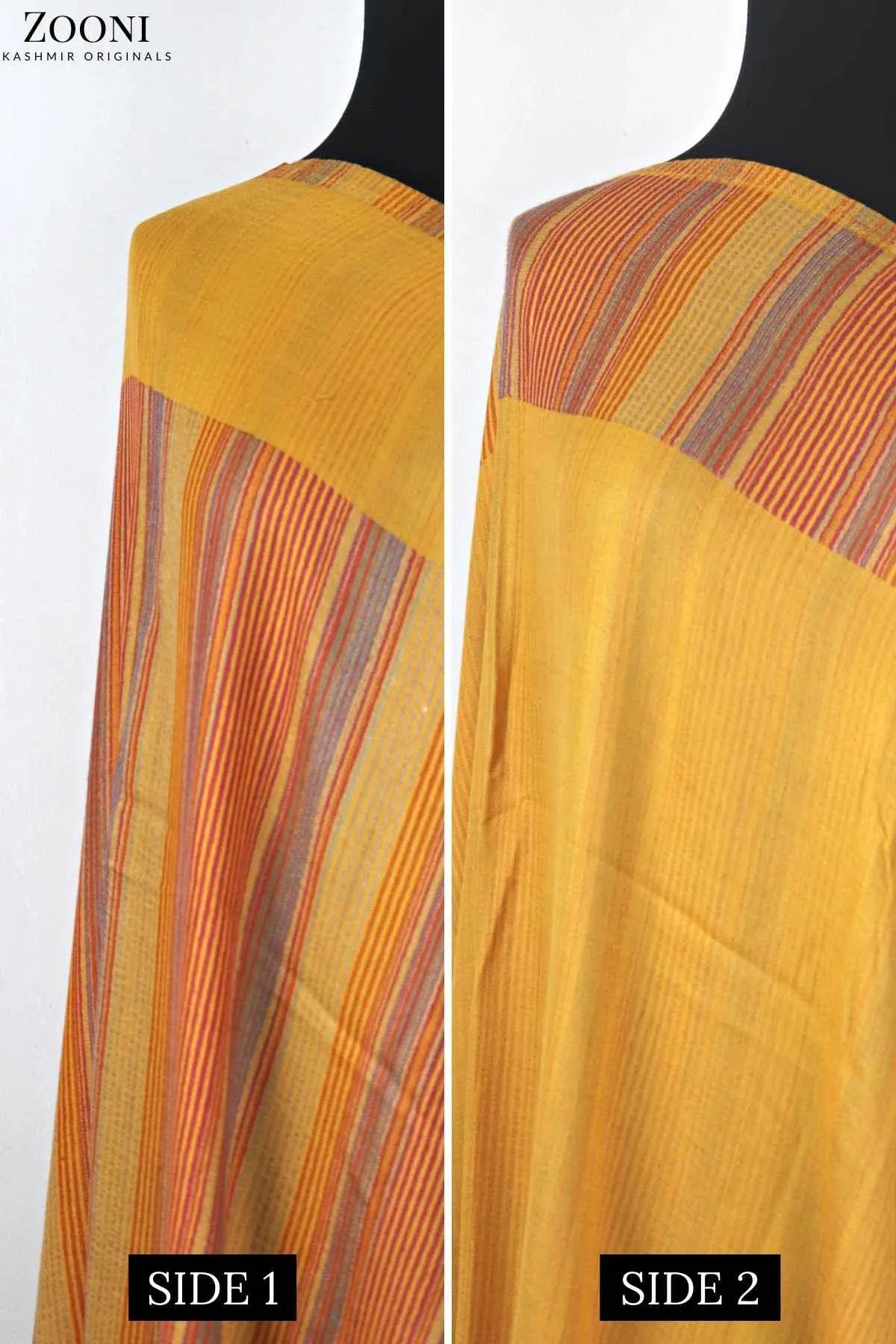 Reversible Superfine Cashmere Striped Shawl - Mustard and Carrot Orange