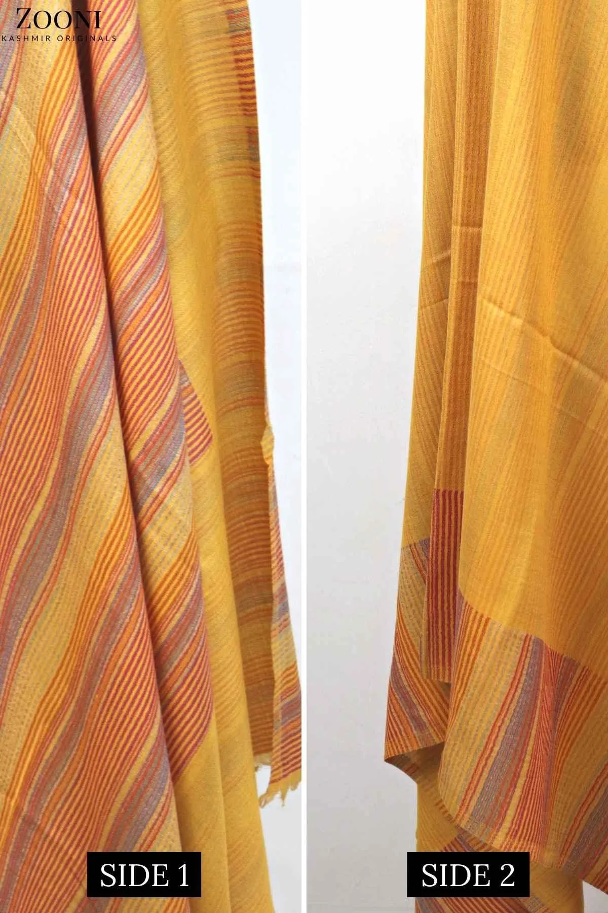 Reversible Superfine Cashmere Striped Shawl - Mustard and Carrot Orange