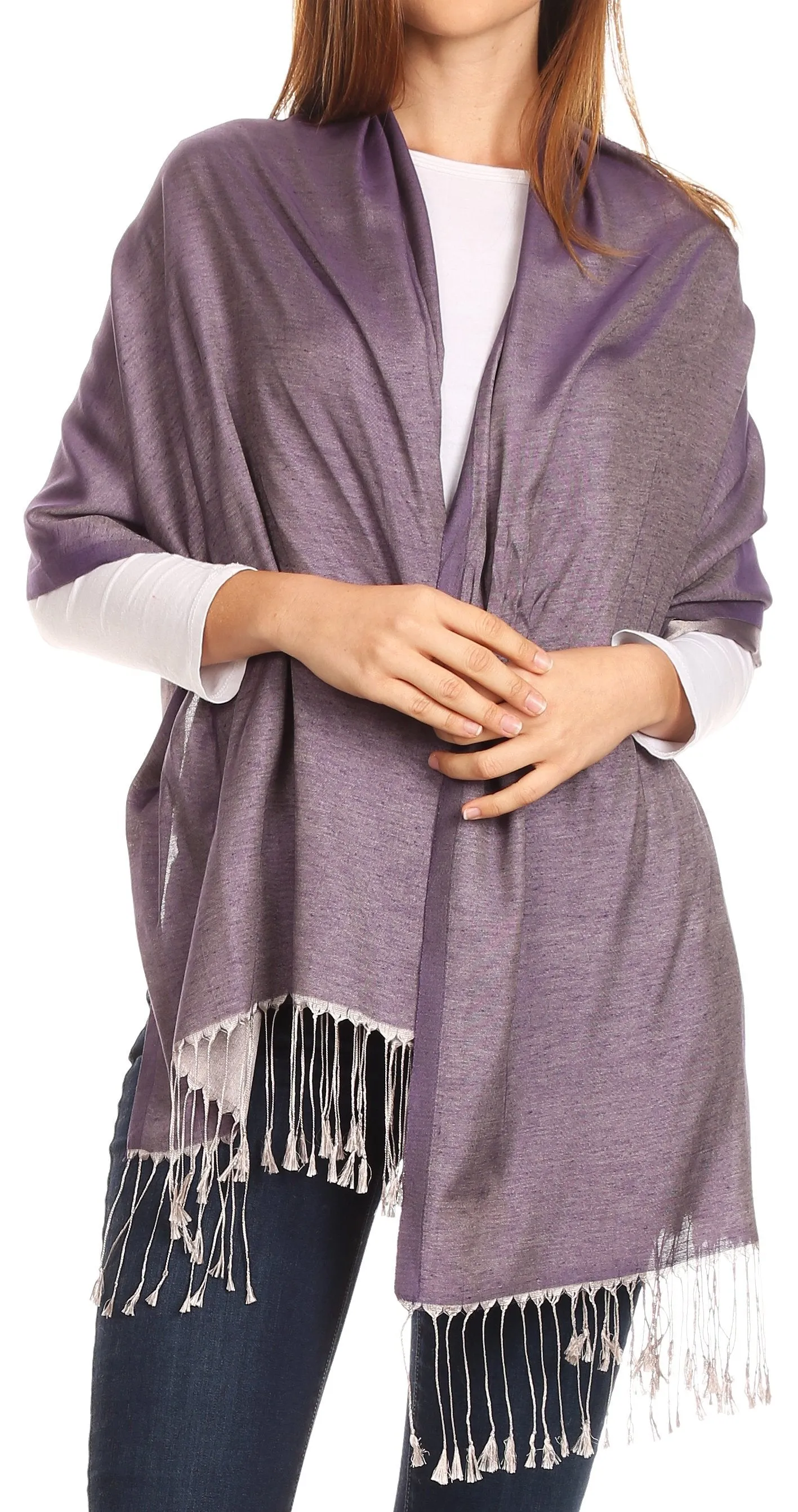 Sakkas Carine Reversible Soft Solid Slight Shimmer Pashmina/ Shawl/ Wrap/ Stole