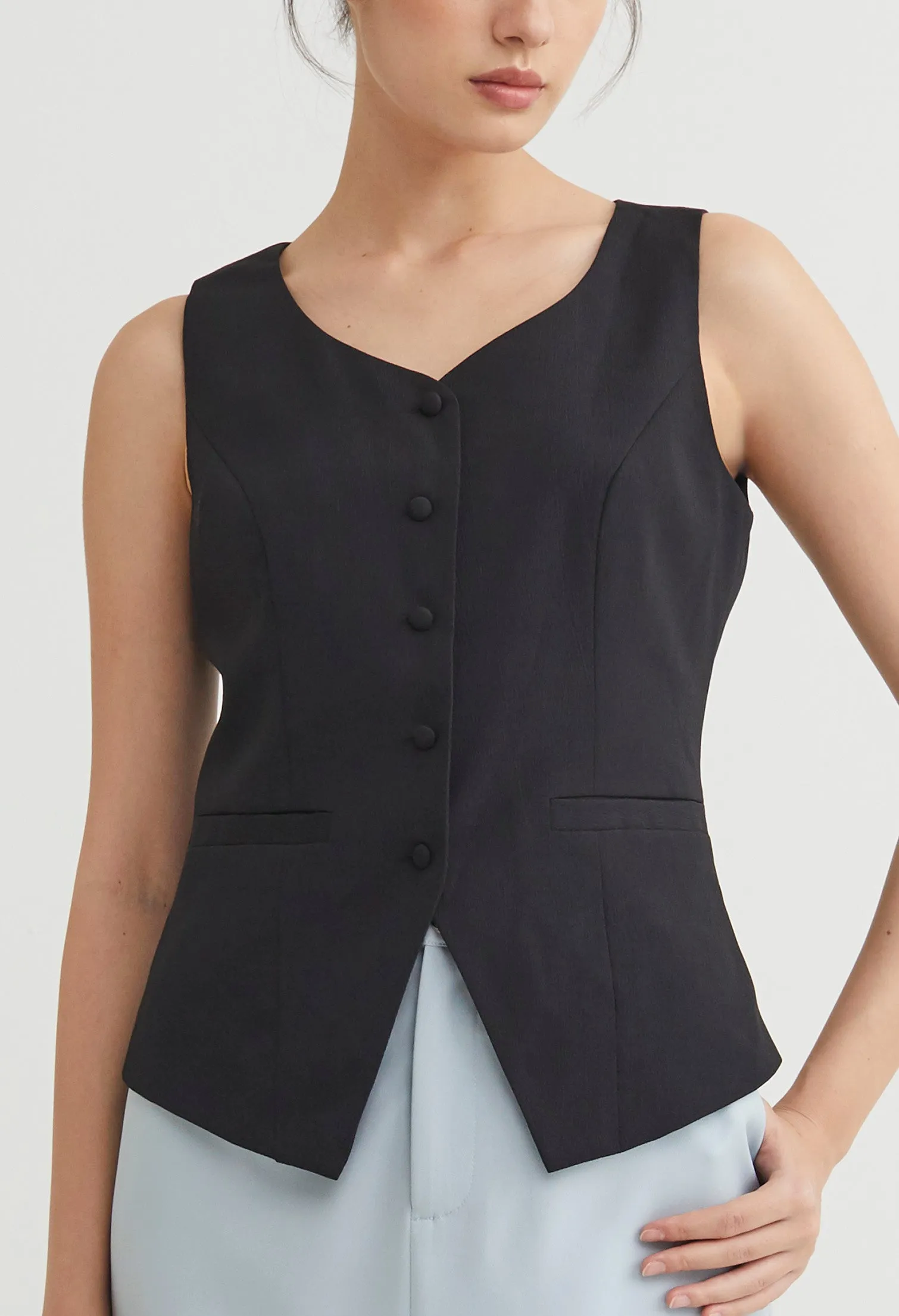 Scoop Neck Button Down Smart Vest