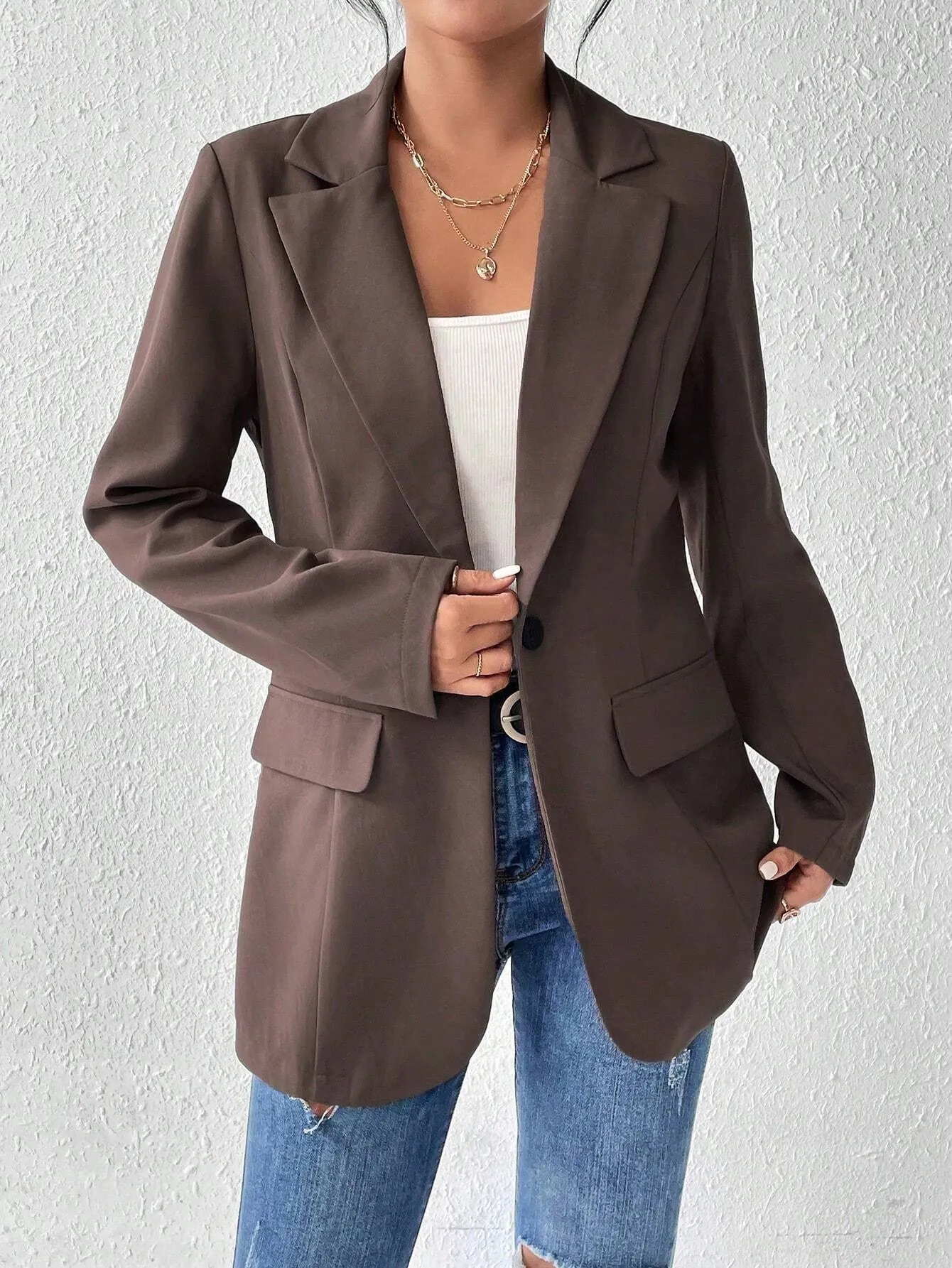 SHEIN Frenchy Solid Color Lapel Collar Suit Jacket