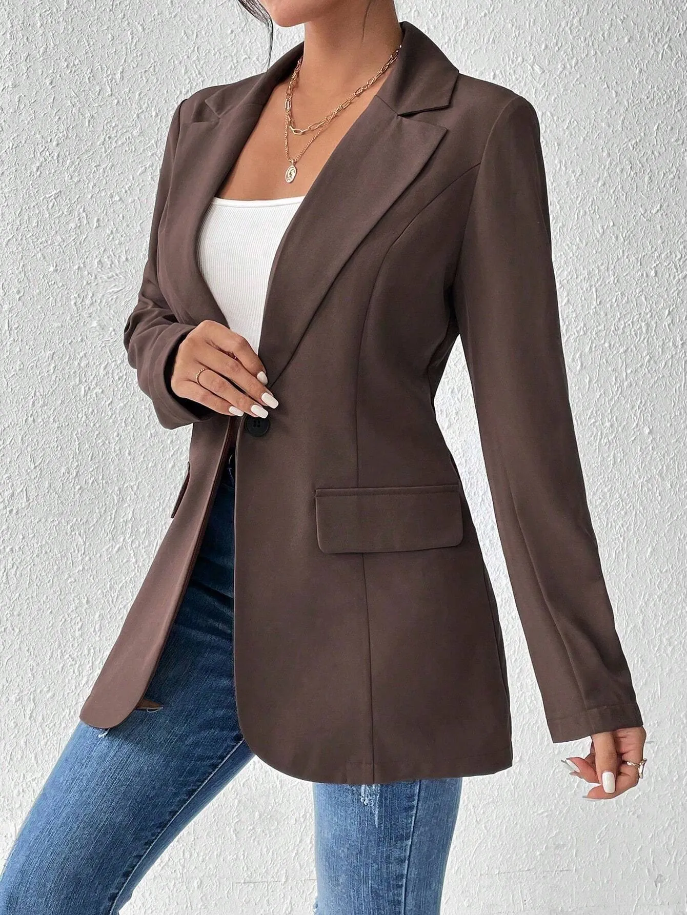 SHEIN Frenchy Solid Color Lapel Collar Suit Jacket