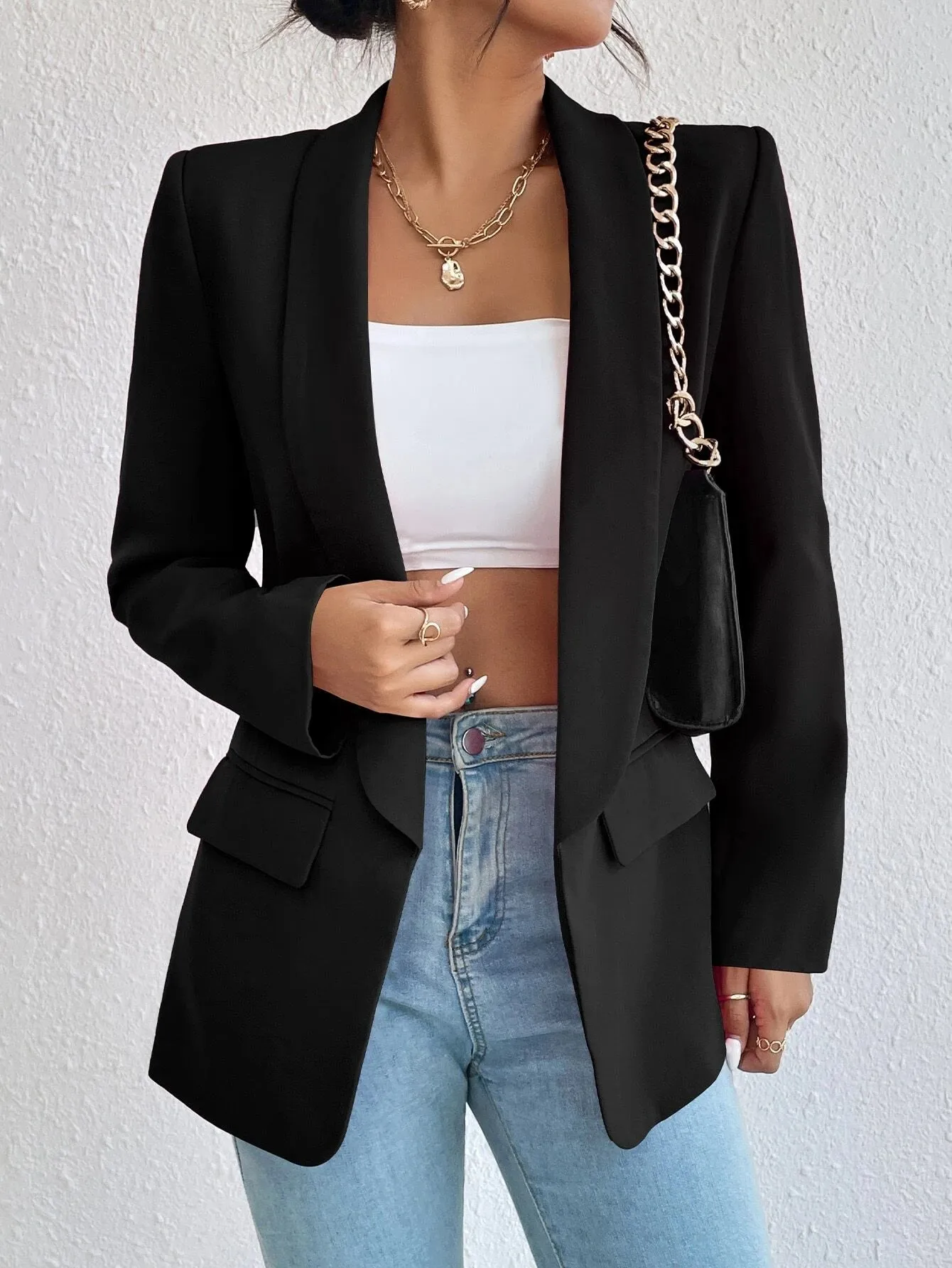 SHEIN Unity Solid Shawl Collar Blazer