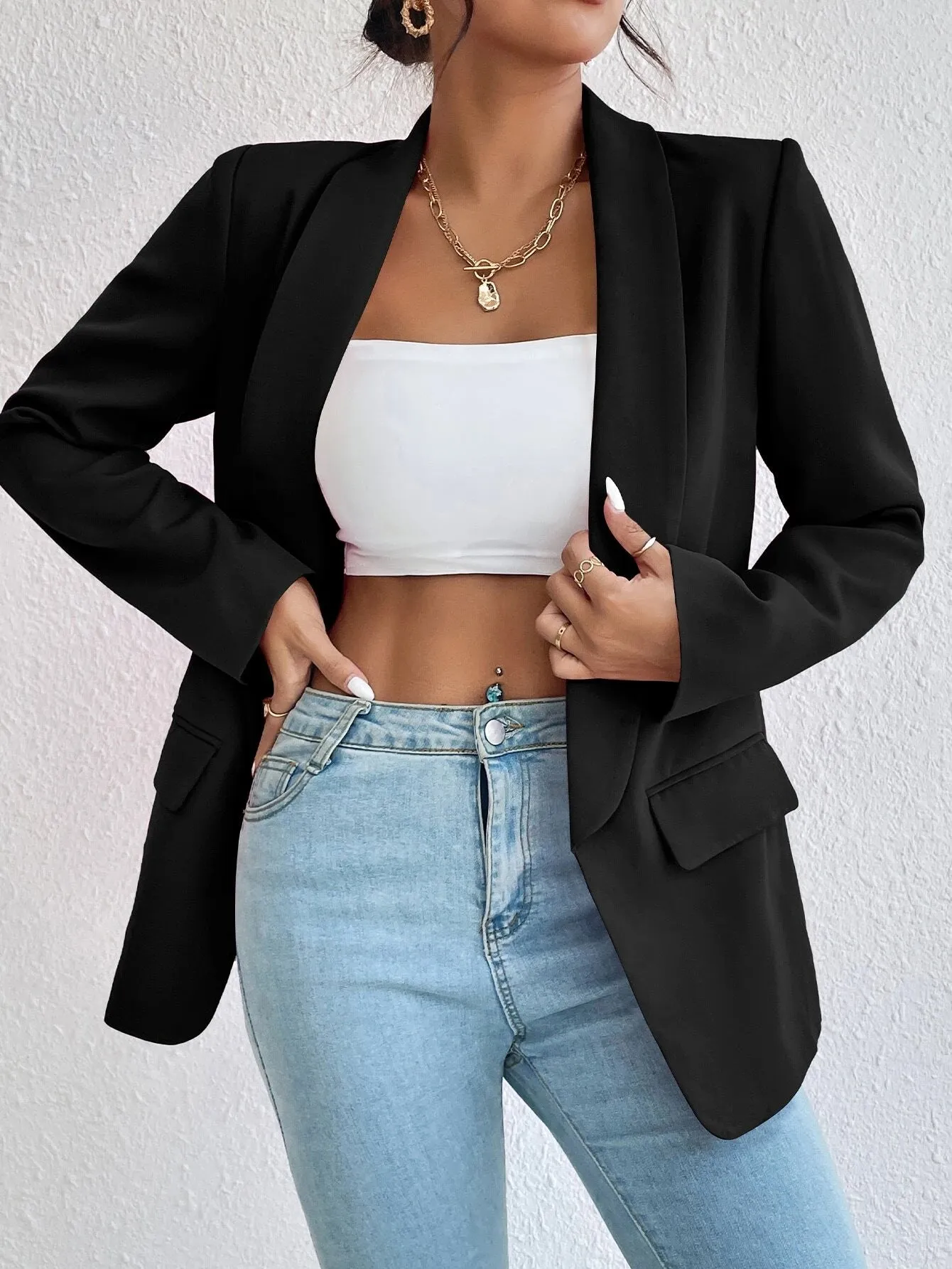 SHEIN Unity Solid Shawl Collar Blazer