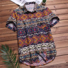 Short Sleeve Printed Pocket Colorful