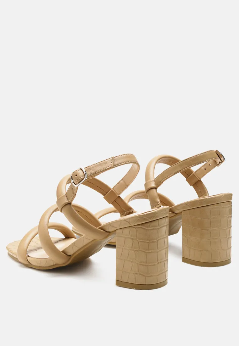 Slater Croc Skin Faux Leather Block Heel Sandals