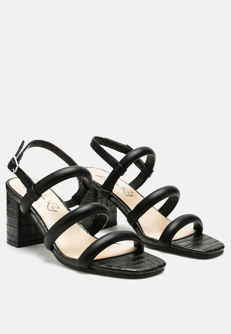 Slater Croc Skin Faux Leather Block Heel Sandals