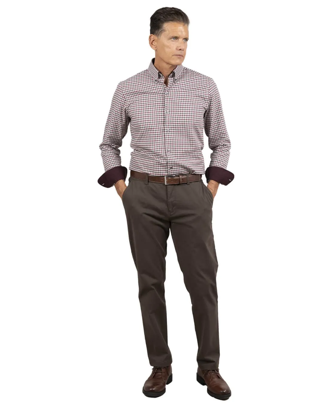 Slim Fit Grey Brushed Twill Check Button Down Shirt