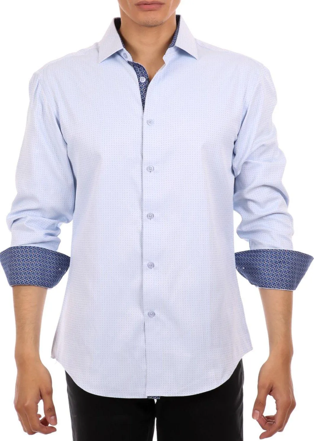 Square Microprint Long Sleeve Dress Shirt Blue