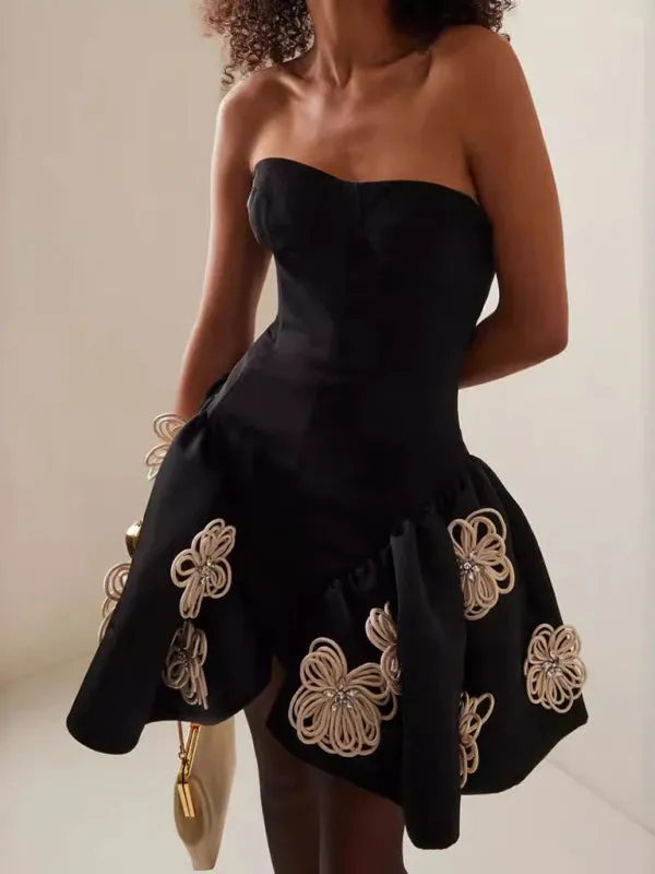 Strapless Bustier Mini Dress with Floral Appliques for Night Out