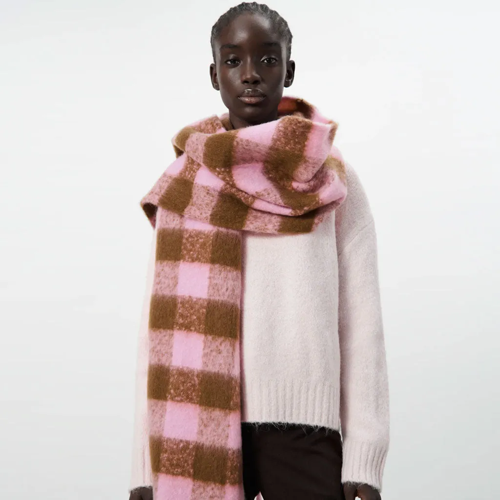 Street Style Two Tone Brushed Fringe Narrow Plaid Scarf - Pink