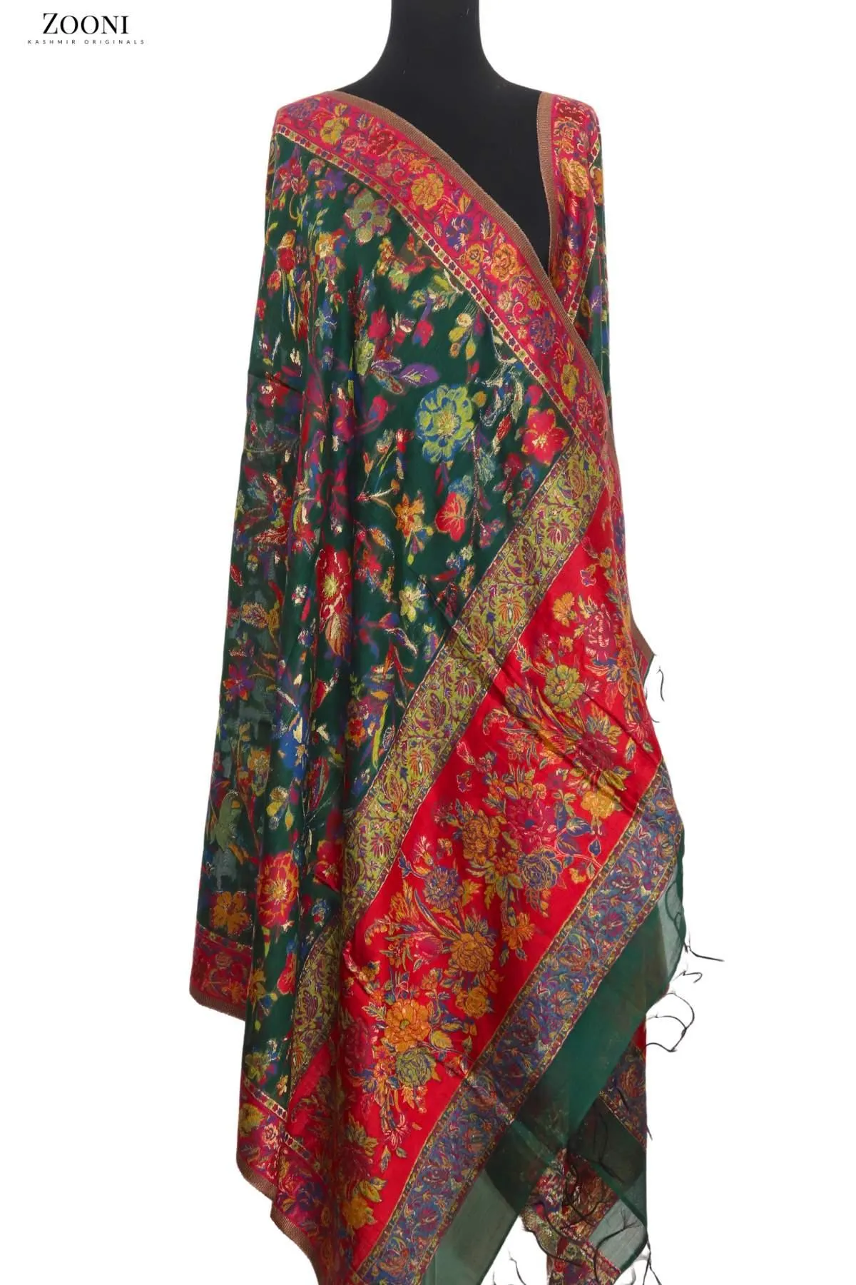 Superfine Kaani Jaamawar Silk Summer Shawl - Green