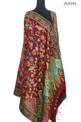 Superfine Kaani Jaamawar Silk Summer Shawl - Maroon