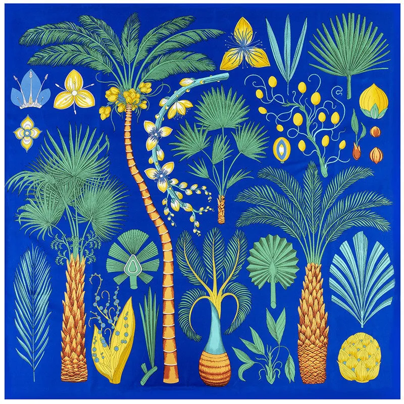 Tropical Print Oversized Square Silk Twill Scarf - Klein Blue