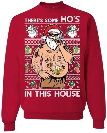 Ugly Christmas Crewneck Graphic Sweatshirt There Some Ho's In This House