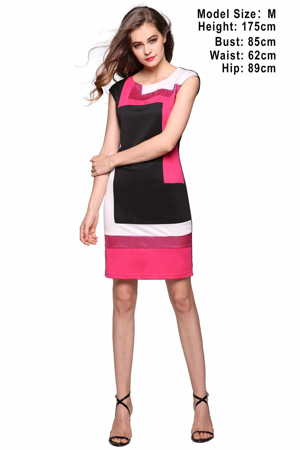 VenusFox Fashion Geometrical Short Sleeve O-neck Pencil Bodycon Dress