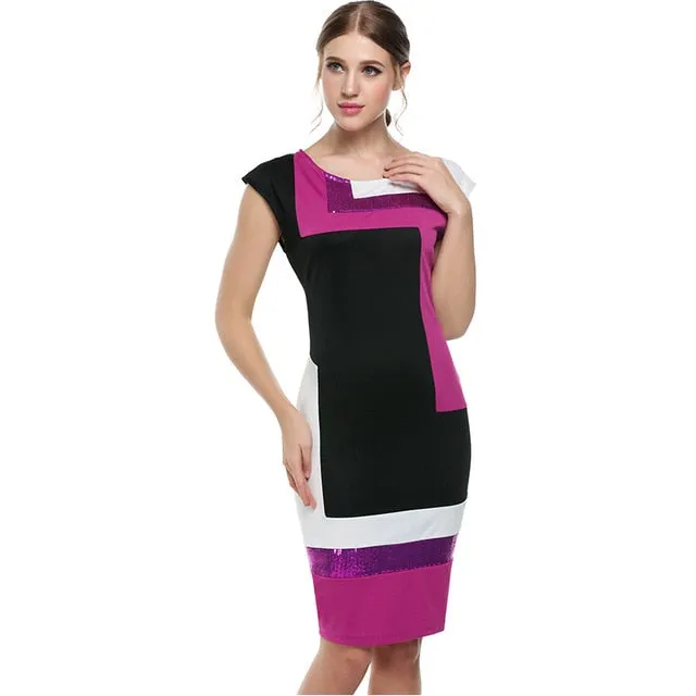 VenusFox Fashion Geometrical Short Sleeve O-neck Pencil Bodycon Dress