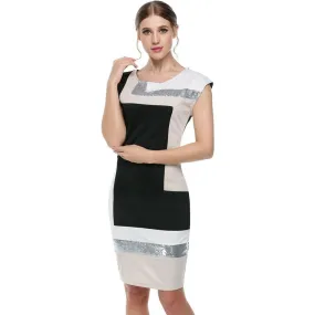 VenusFox Fashion Geometrical Short Sleeve O-neck Pencil Bodycon Dress