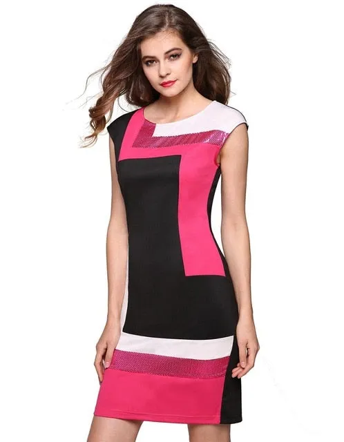 VenusFox Fashion Geometrical Short Sleeve O-neck Pencil Bodycon Dress