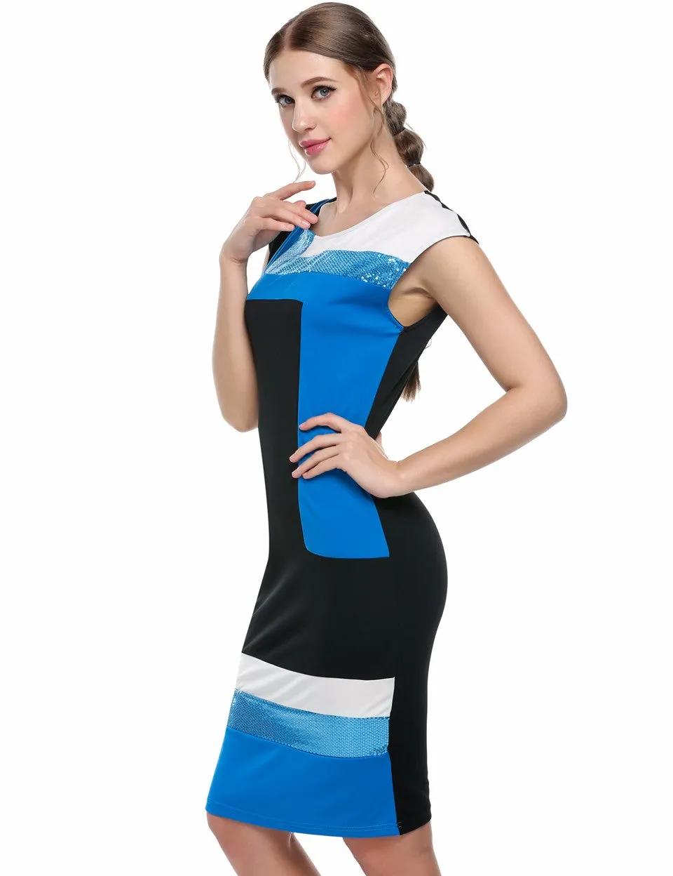 VenusFox Fashion Geometrical Short Sleeve O-neck Pencil Bodycon Dress