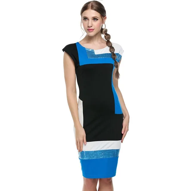 VenusFox Fashion Geometrical Short Sleeve O-neck Pencil Bodycon Dress