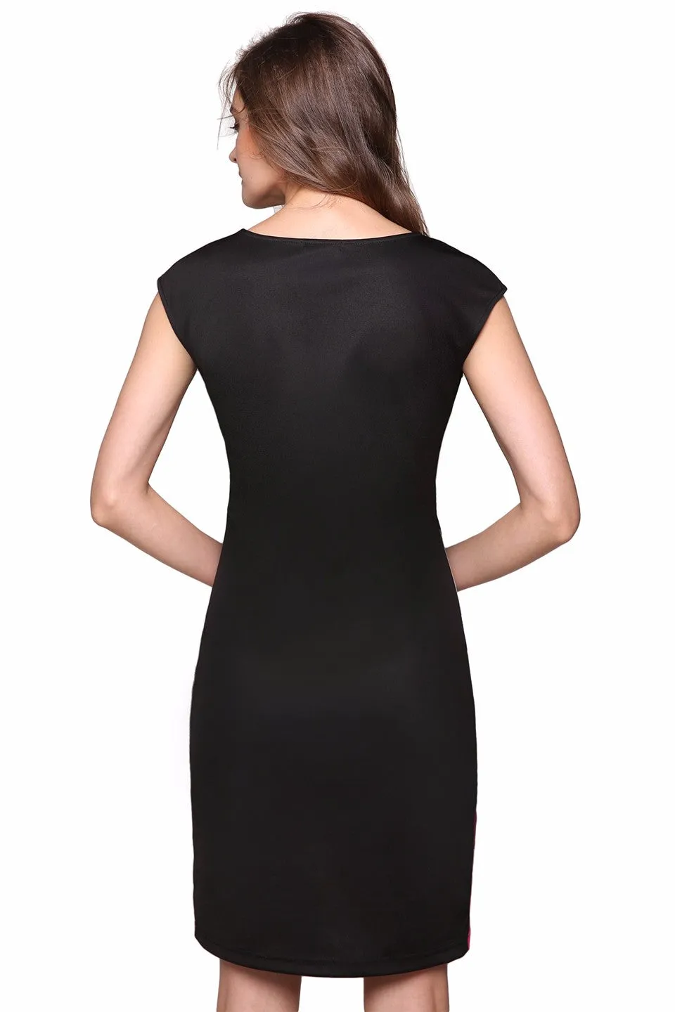 VenusFox Fashion Geometrical Short Sleeve O-neck Pencil Bodycon Dress