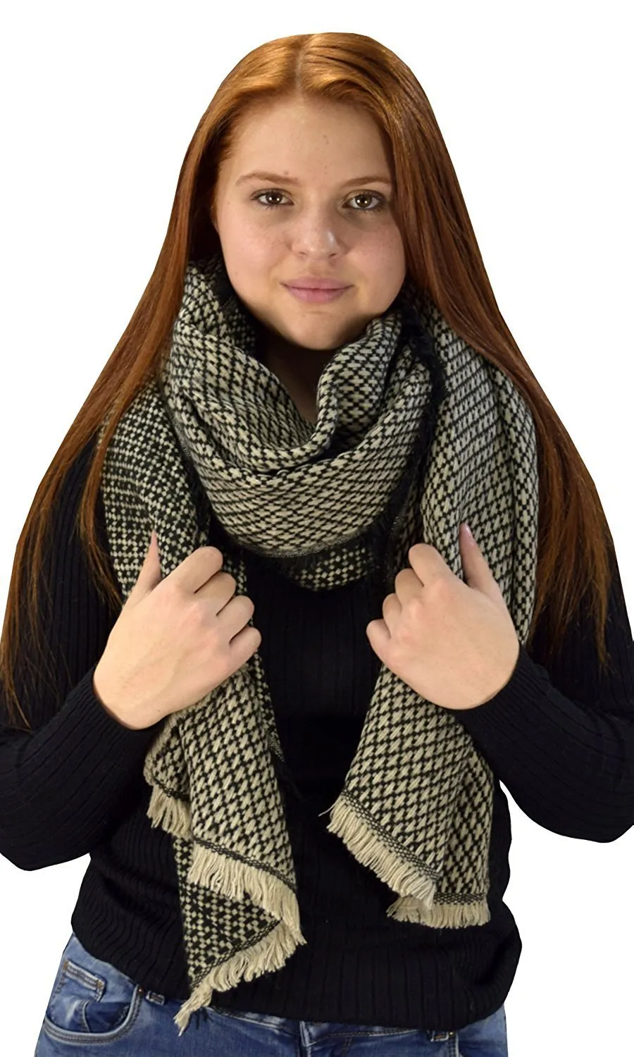 Warm Woven Oversized Basket Weave Blanket Scarf Shawl Black