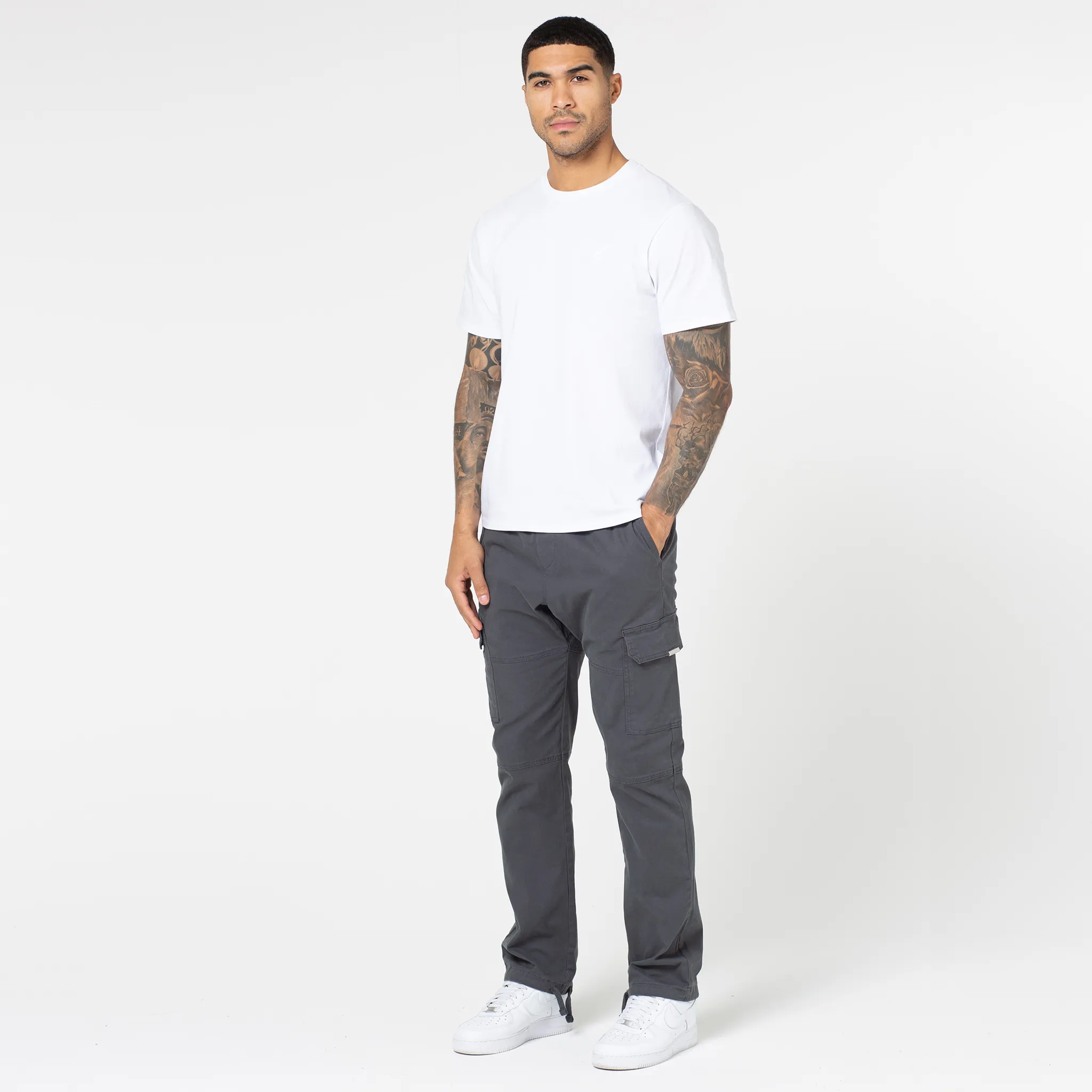 Washed Open Hem Cargo Pants | Charcoal