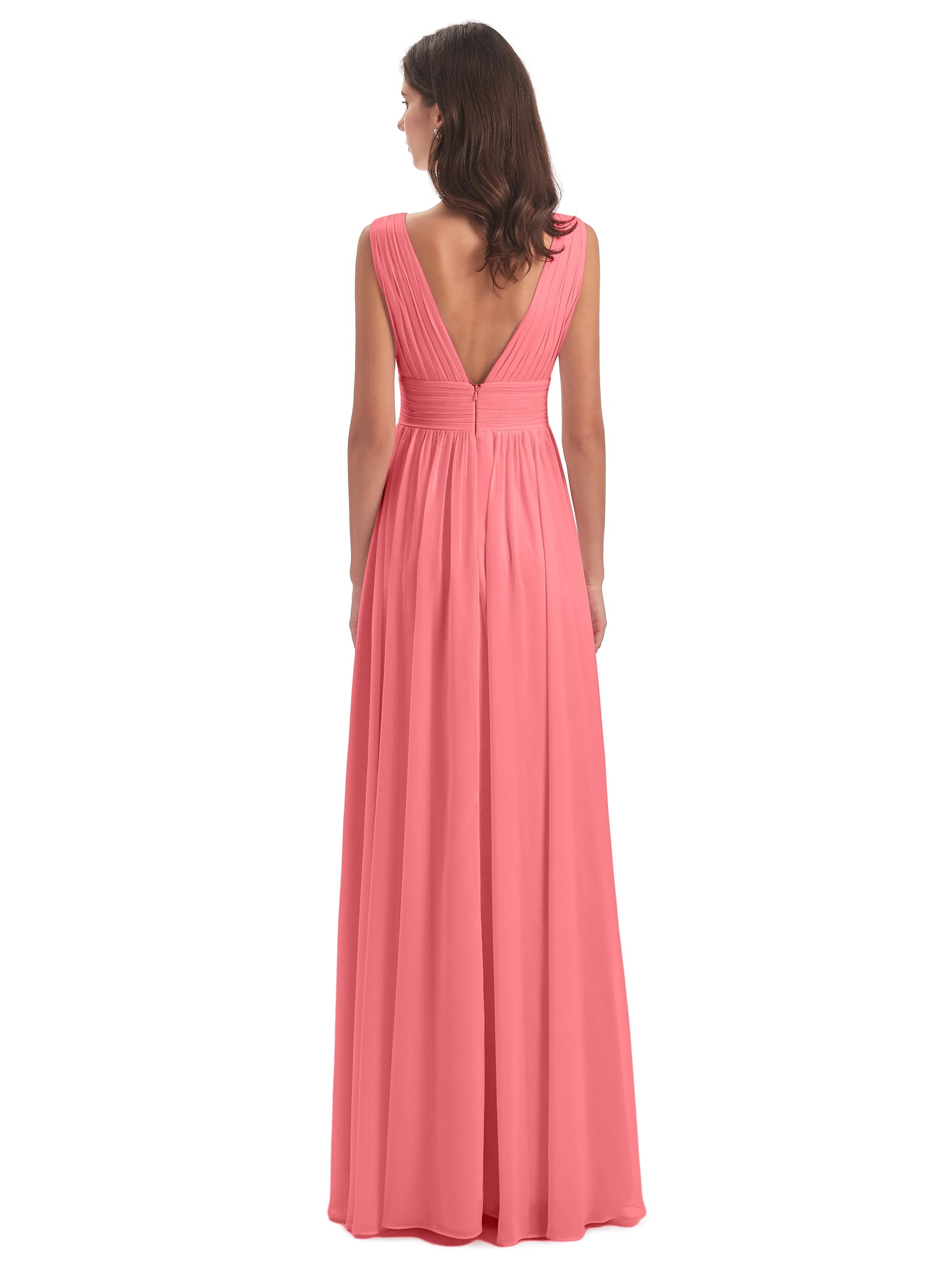 Watermelon Bridesmaid Dresses Uk Charming Chiffon V Neck Split Long Bridesmaid Dresses