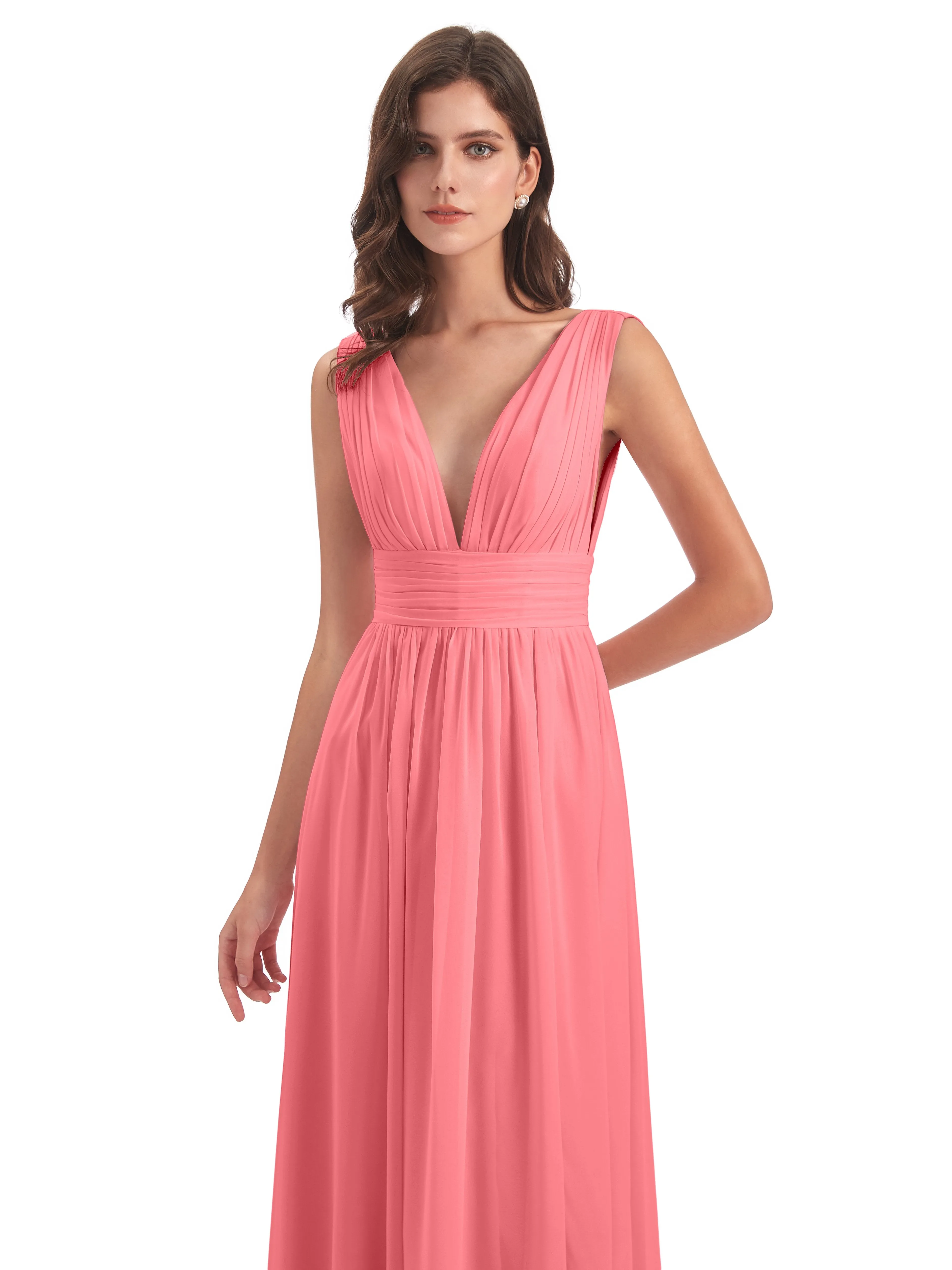 Watermelon Bridesmaid Dresses Uk Charming Chiffon V Neck Split Long Bridesmaid Dresses